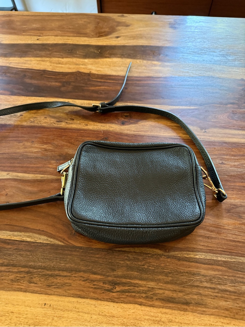 Quince Dark Brown Pebbled Leather Crossbody with Gold Hardware